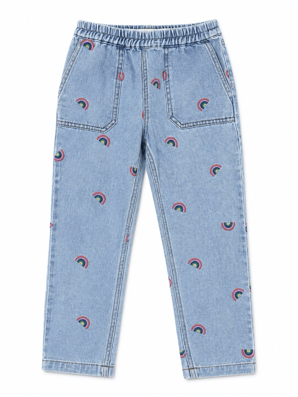 Mini Boden Rainbow Embroidered Pull-On Jeans Girls Size 7Y